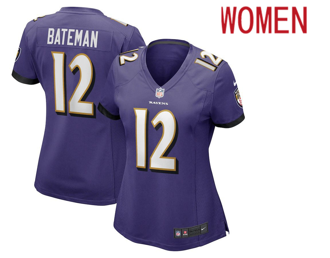 Women Baltimore Ravens #12 Rashod Bateman Nike Purple Game NFL Jersey